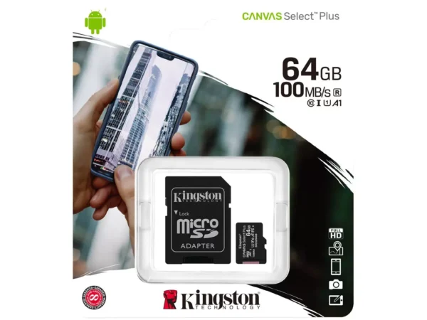 Cartão de Memória 64GB Micro SD Kingston 10 - com Adaptador SD Canvas Select Plus Classe 10