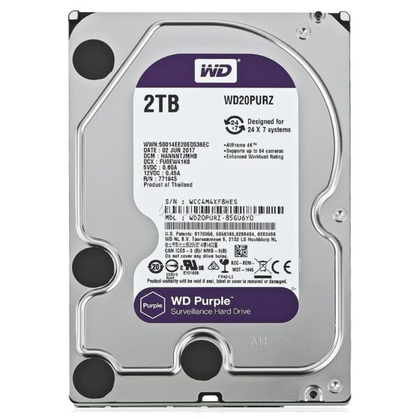 HD Western Digital 2TB Purple Surveillance, 5400 RPM, 64MB, 3.5, SATA - WD20PURZ