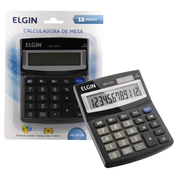 Calculadora Mesa 12 Dígitos Solar Bateria Visor Lcd Elgin - mv 4124