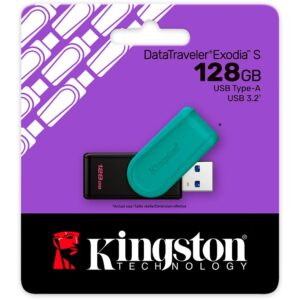 Pen Drive 128GB USB 3.2, Exodia, Preto e Turquesa, DTXS/128GB, Kingston