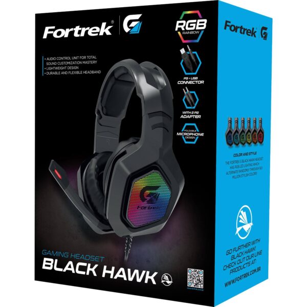 Headset Gamer Fortrek Black Hawk P2 + USB RGB Preto 70530 - Imagem 2