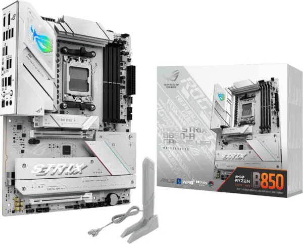 Placa mãe ASUS ROG STRIX B850 Wifi, AM5, Bluetooth, Wi-fi, DisplayPort, HDMI, Branco