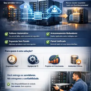 Cluster de servidores com armazenamento distribuído e automação de failover