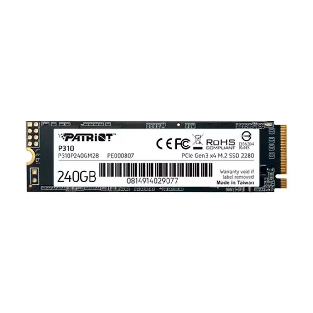 HD SSD Patriot P310, 240GB, M.2 2280 PCIe Gen3x4, NVMe 1.3, Leitura: 1700MB/s e Gravação: 1000MB/s, Preto - P310P240GM28