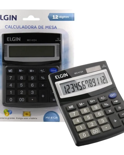 Calculadora Mesa 12 Dígitos Solar Bateria Visor Lcd Elgin - mv 4124 - 0002