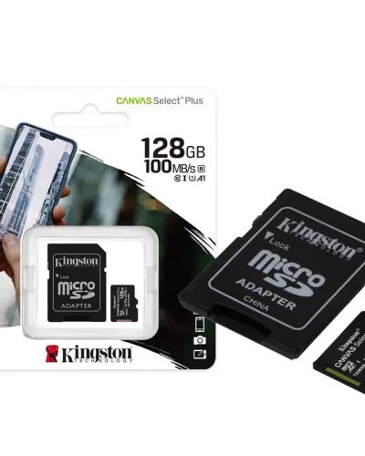 Cartão de Memória 128GB Micro SD Kingston 10 - com Adaptador SD Canvas Select Plus Classe 10 -0002